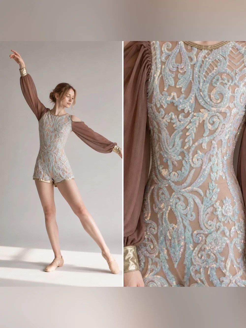 Competition Solo Dance Costume Contemporary Lyrical Nude Illusion Romper MA adl